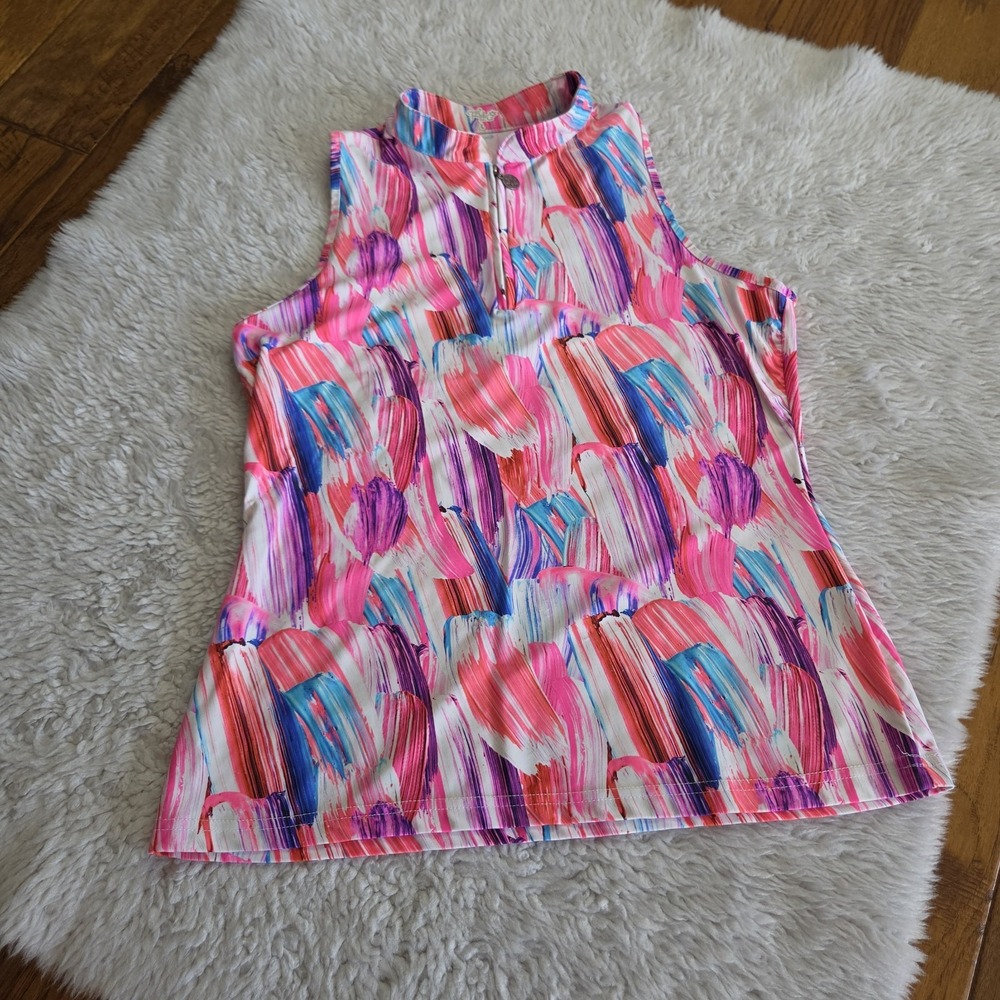 Tzu Tzu Sleeveless Polo Shirt Women's Large Golf Abstract Print